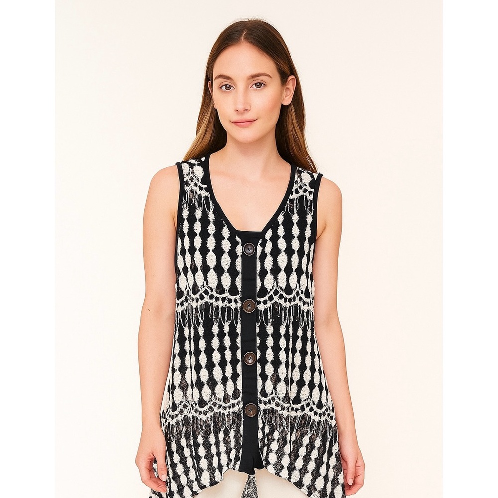 Kaktus | Crochet Knit Lace Textured Abstract Pattern Sheer Layering Boho Vest